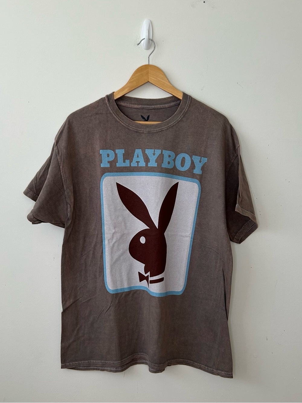 Playboy Shirt Mens Large Brown Graphic Tee Bunny Logo Cotton Faded